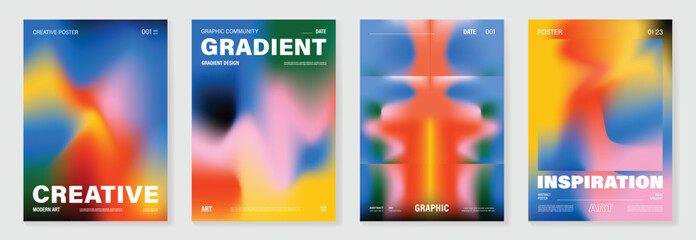 Naklejka na ściany i meble Modern gradient poster background vector set. Cover template with vibrant gradient mesh. Ideal design for social media, cover, banner, flyer. 