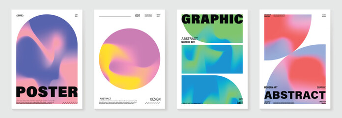 Modern gradient poster background vector set. Cover template with vibrant perspective geometric prism shapes. Ideal design for social media, cover, banner, flyer. 