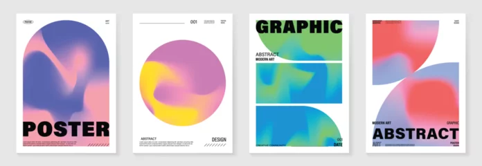 Fototapete Modern gradient poster background vector set. Cover template with vibrant perspective geometric prism shapes. Ideal design for social media, cover, banner, flyer.  © TWINS DESIGN STUDIO
