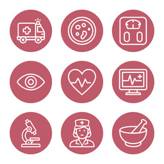 Healthcare round icons with symbolic meanings. Icon symbol illustration