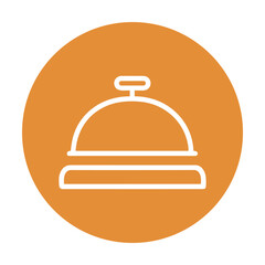 Hotel bell icon on orange circle. Icon symbol illustration
