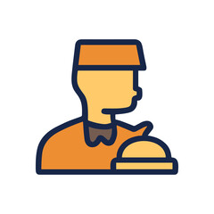 Hotel bellhop ready to assist guests. Icon symbol illustration