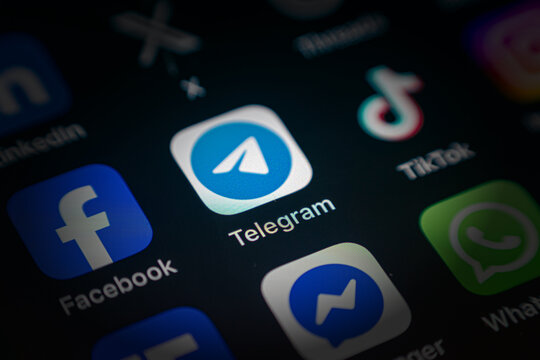 Antalya, Turkey - June 5, 2025: Telegram App icon among various application icons on smartphone screen