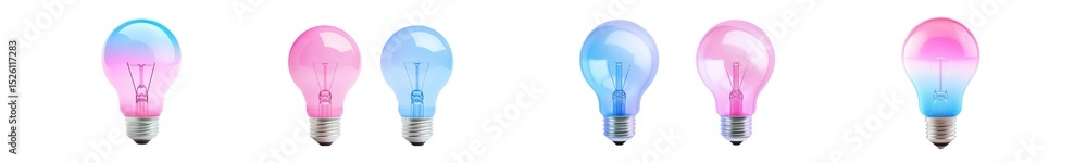 Poster set of colorful light bulbs arranged in a row. isolated on transparent background