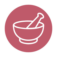 Mortar and pestle within berry circle. Icon symbol illustration