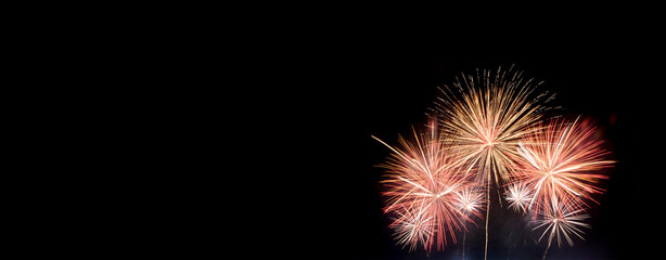 Firework celebrate an American National Day anniversary party in night background. Beautiful Fireworks Concept.