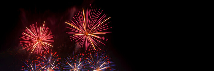 Firework celebrate an American National Day anniversary party in night background. Beautiful Fireworks Concept.