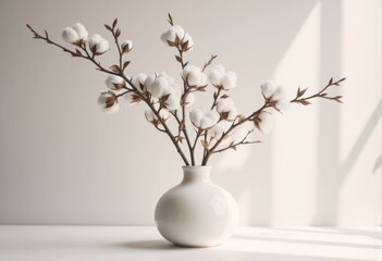 Ceramic vase with dried flowers against a pale background © Aliaksandr Barouski