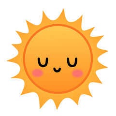 Cute cartoon of the summer smiling Sun graphic element design. Illustration on white background.