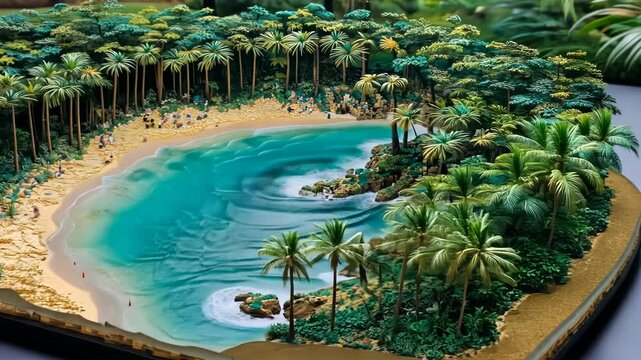 Detailed miniature model of a tropical beach scene