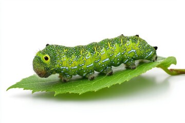 Obraz premium Green caterpillar on leaf natural light wildlife