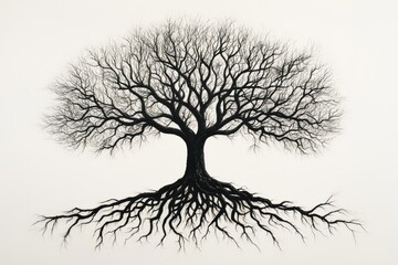 Obraz premium Intricate tree of life showcasing extensive root system, symbolizing growth and connectedness within nature's cycles