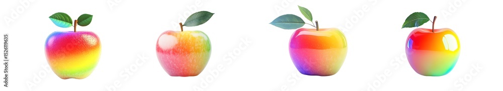 Poster set of colorful gradient apples with leaves. isolated on transparent background
