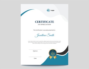 Blue, Grey and Black Waves Certificate Design