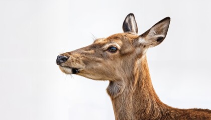 Naklejka premium Striking Isolated Deer in Pure White Background, Capturing Serene Beauty and Tranquility with its Sharp Eyes Glimmering Brightly