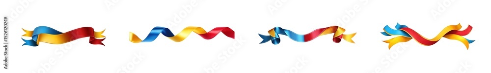 Poster set of multicolored ribbons in a flowing design. isolated on transparent background
