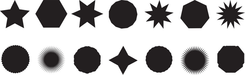 Zig zag edge square and circle shapes, Sale sticker. Circle tag. Zigzag rounded shape collection. Star price stickers. Zigzag's round elements set. Vector illustrations set isolated backgroun white on