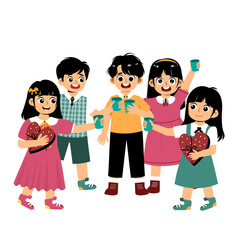Cartoon Children Celebrating Birthday Party