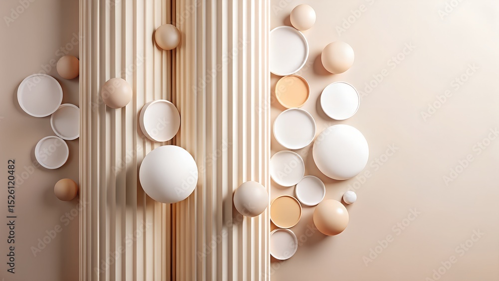 Aufkleber architectural harmony: a captivating composition of vertical column and floating sphere on a flat su