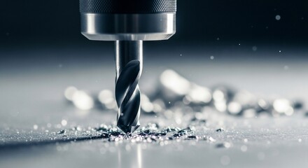 Precision Metal Drilling Close-up with Debris