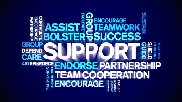 Support animated word cloud;text design animation tag kinetic typography seamless loop.