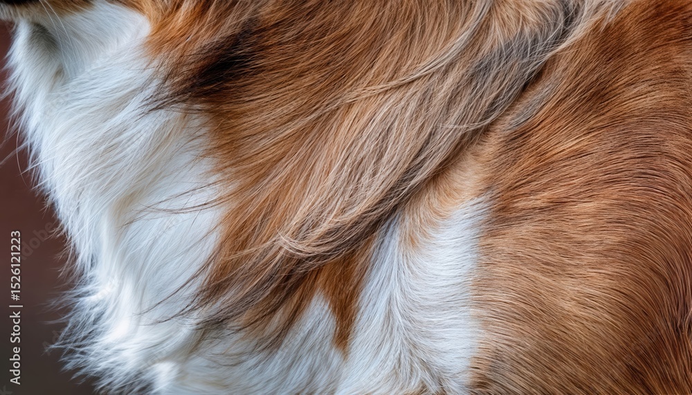 Poster detailed closeup of a dogs fur pattern on a minimal background, showcasing intricate design and text