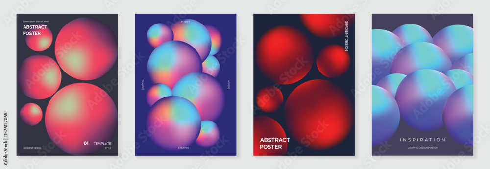 Poster modern gradient poster background vector set. cover template with vibrant perspective geometric pris