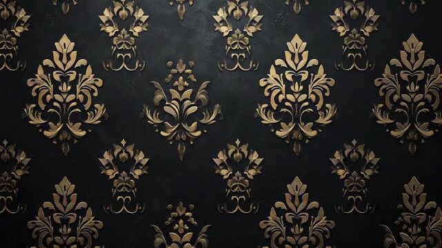 Elegant black and gold damask wallpaper pattern, showcasing intricate designs and textures