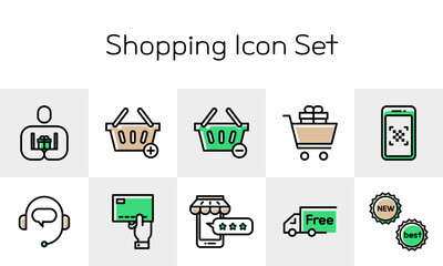 모바일 결제부터 고객센터까지 실용적인 쇼핑 라인 아이콘 세트 - A practical shopping line icon set, from mobile payments to customer service