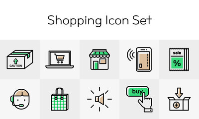 Obraz premium 할인 정보와 빠른 구매를 위한 온라인 쇼핑 라인 아이콘 모음- An online shopping line icon collection for discounts and quick purchases