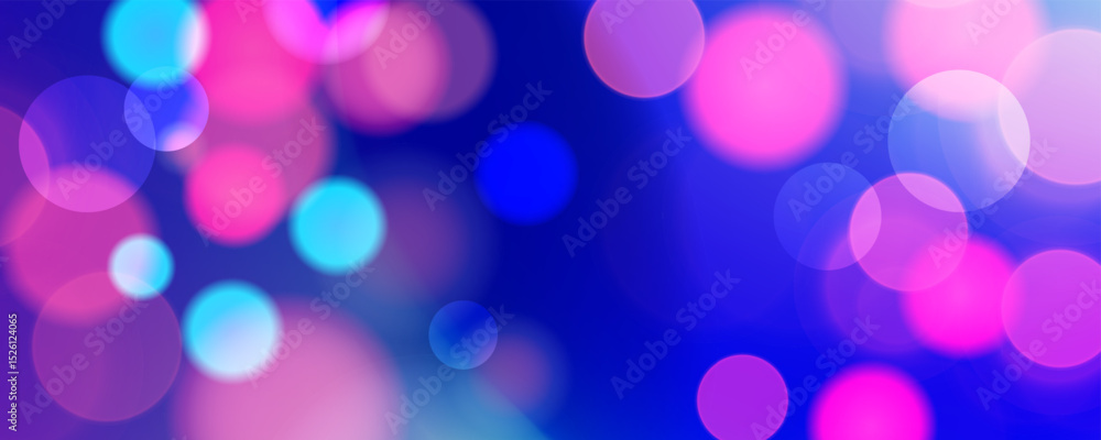 Poster Bright bokeh lights. Vibrant blur light effect. Abstract blurred background. Blue and red colors. Vector illustration.