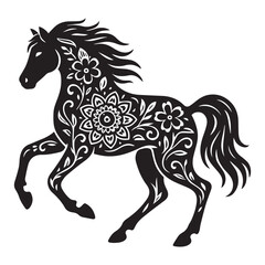 Floral Horse Silhouette with Mandala Design