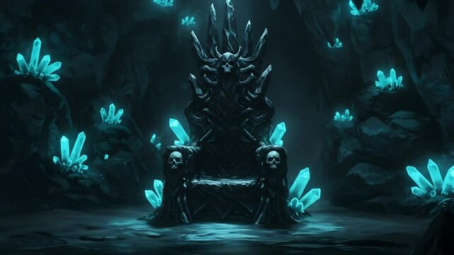 Dark throne crystal cave fantasy illustration