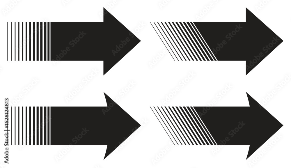 Poster a collection of bold geometric arrow icons with a mix of striped and solid designs, perfect for mode