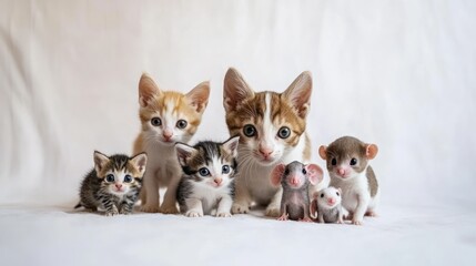 Adorable Kittens and Mice Posing Together