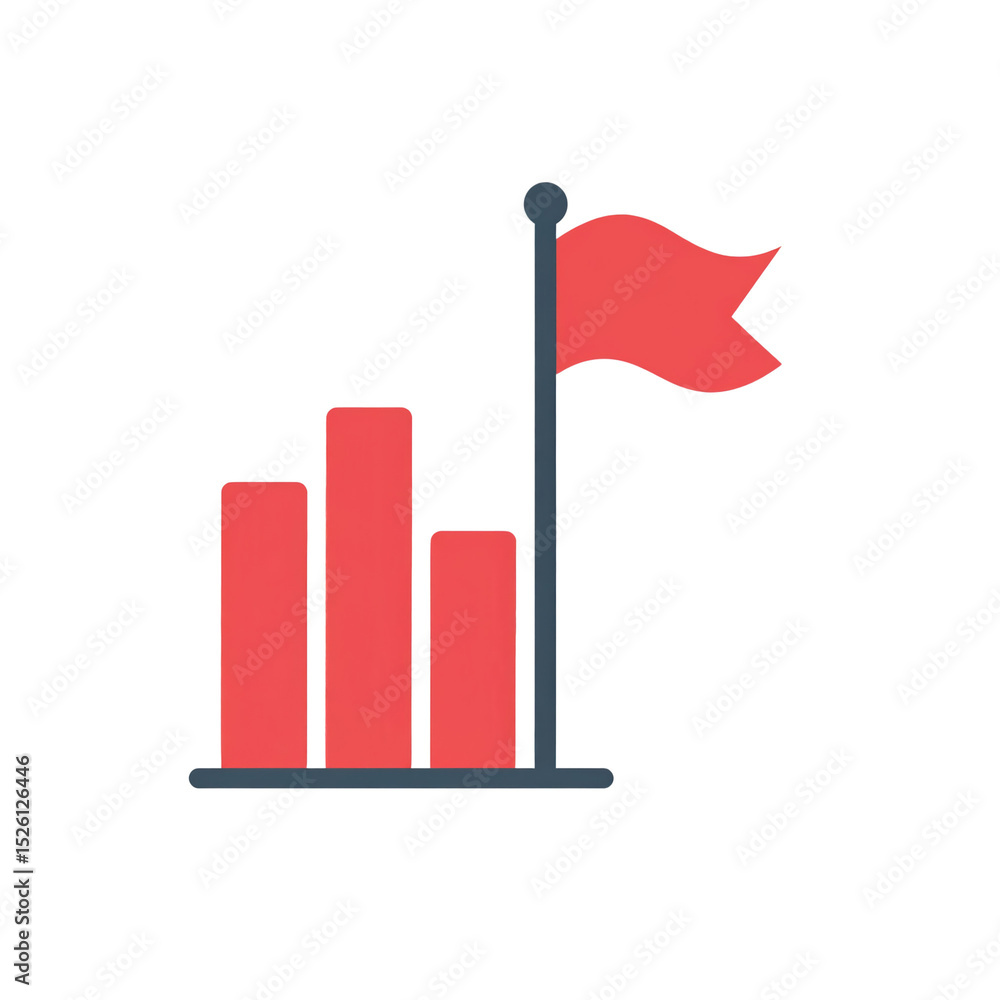 Aufkleber a red bar chart with three vertical bars of varying heights next to a flag on a pole, symbolizing ac