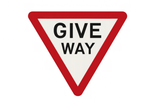 Red and white triangular traffic sign indicating drivers to give way, promoting road safety and traffic regulations on a transparent background - Powered by Adobe