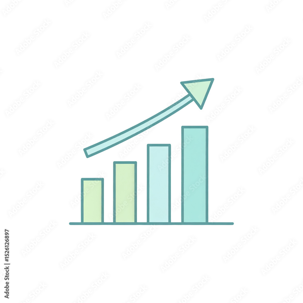 Aufkleber simple bar chart with four ascending bars and an upward trending arrow, representing growth or incre