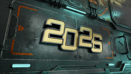 New Year 2026 Creative Design Concept with sci-fi environment - 3D Rendered Image