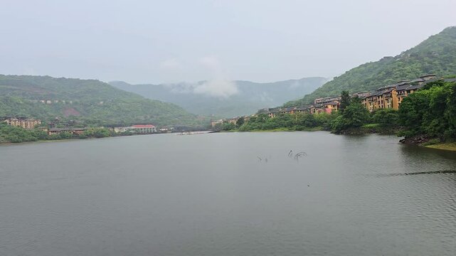 timelapse view of the river and mountains, Lavasa Ghost city India