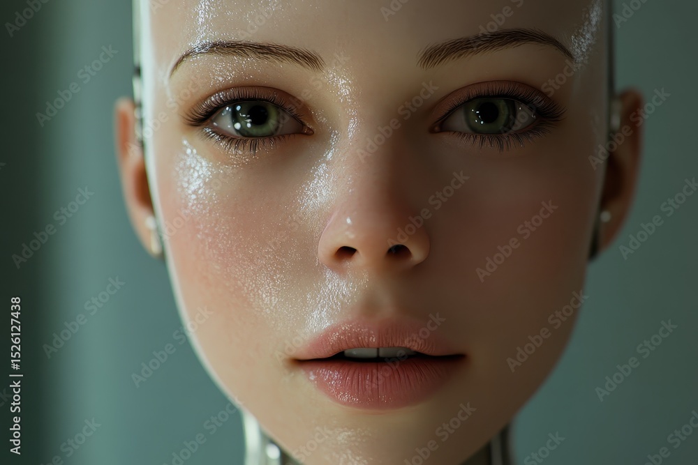 Poster futuristic ai android with realistic features illuminated in dynamic cinematic lighting, showcasing 