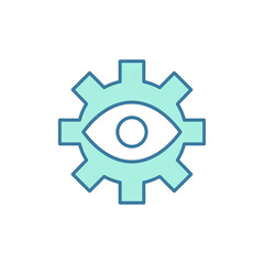 A blue gear icon with an eye symbol in the center, representing visual settings, system monitoring, or vision-related technology