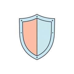 A simple shield icon with a blue and peach split design, outlined in dark gray with rivet details on a white background