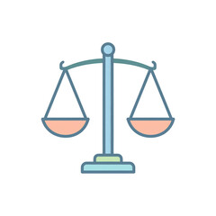 Simple illustration of a balanced scale with two pans, symbolizing fairness, justice, and equality on a plain white background