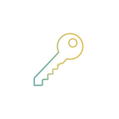 Simple outline of a key with a gradient color from green to yellow on a white background, symbolizing access, security, or unlocking
