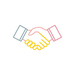 Minimalist illustration of two hands shaking, symbolizing agreement, partnership, or cooperation, with pastel outlines on a white background