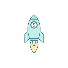 Simple illustration of a rocket with a dollar sign, symbolizing financial growth or investment taking off