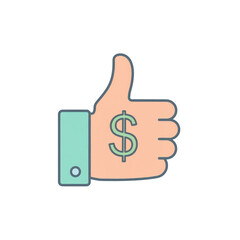 Illustration of a thumbs-up hand with a dollar sign on the palm, symbolizing financial approval, success, or positive economic outcomes