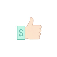 A hand giving a thumbs-up gesture with a dollar sign on the wrist, symbolizing financial approval or positive economic feedback