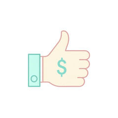 Thumbs-up hand icon with a dollar sign, symbolizing financial approval, positive money-related feedback, or economic success concept in a minimalist style